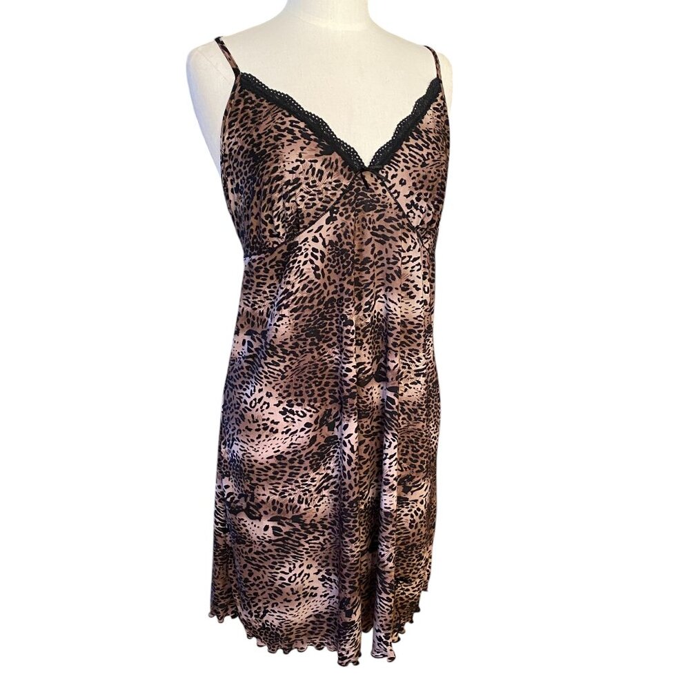 Nick & Sarah Plus Intimates Babydoll Cheetah Slip Dress Lace Sexy Mobwife-1X/1E